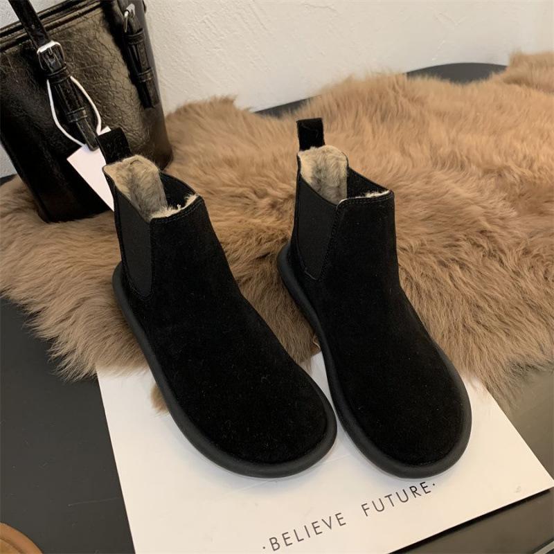 Retro British Soft-soled Cow Suede Short Boots Chelsea Bare Boots Autumn and Winter New Versatile Fashion Women's Boots