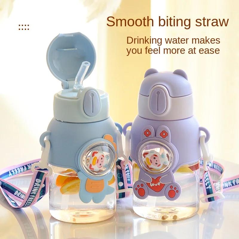 600ml Water Bottles for Children With Straw Cute Large Capacity Kawaii Cartoon Student School Travel Kids Drinking Cup
