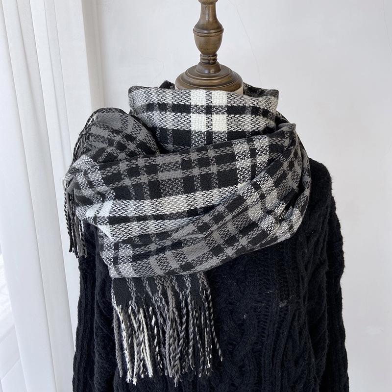 Warm Plaid Cashmere Shawl Poncho Winter Scarf Luxury Print Blanket Pashmina Wraps Bufanda with Tassel Casual