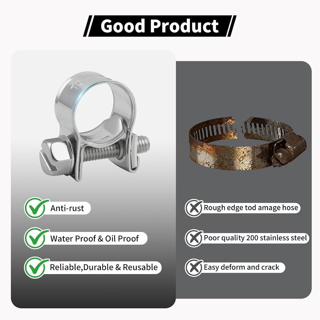 10PCS 10-12mm Car Fuel Injection Hose Clamps,Adjustable Cars Fuel Line Clamps Provide Good Fastening Effect,Sturdy Mini Fuels Line Hose Clamp Kit Car