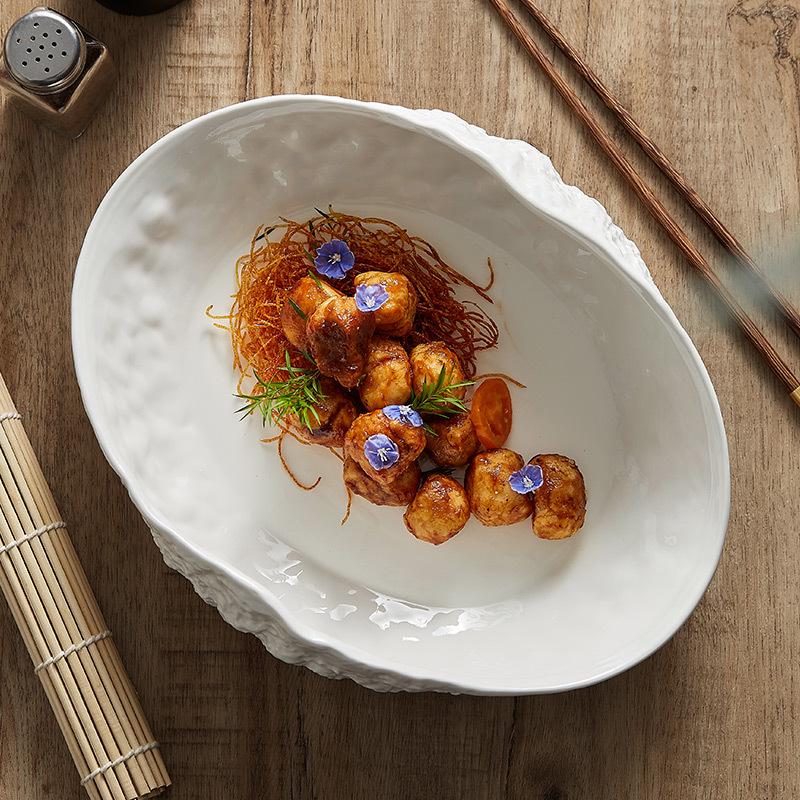 2025 Luxury Rock Texture Ceramic Plate for Steaming Fish or Soup