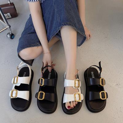 Gladiator Platform Women's Sandals 2025 Summer Women Metal Buckle Flat Sandals Fashion Casual Soft Bottom Ladies Sandals
