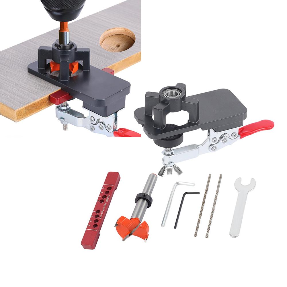 Cabinet Hinge Jig 35mm Concealed Hinge Drilling Set with Aluminum Alloy Hole Puncher Tool for Woodworking Door Applications