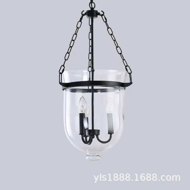 American Country Black/Rust Color Clear Glass Foyer Pendant Light Retro Dining Room Decoration Light D250MM/350MM