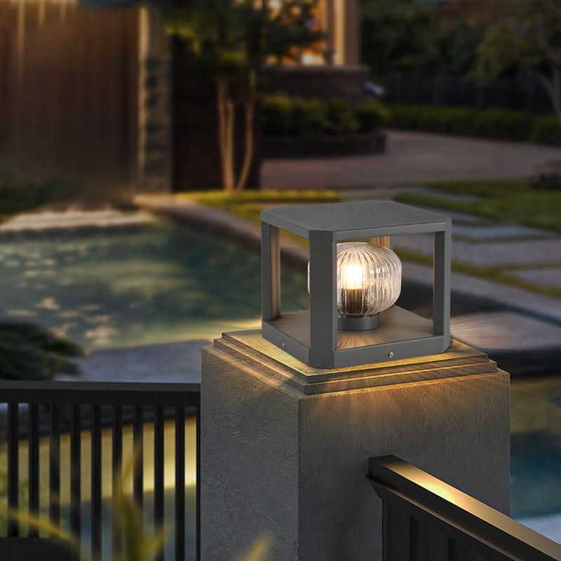 Modern Atmospheric Villa Pillar Lamp Solar Energy Rechargeable Outdoor Waterproof Garden Lamp Garden Hotel Creative Pillar Lamp