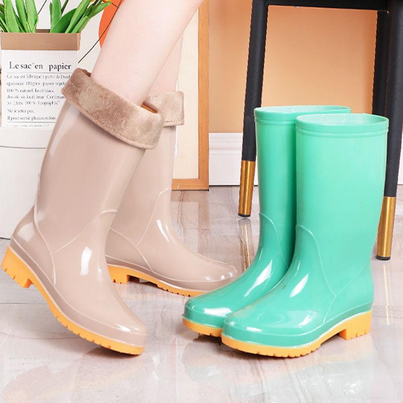 Thickened wear-resistant medium tube rain shoes women's fashion rain boots anti-fleece shoes women's non-slip work soft rubber shoes women's
