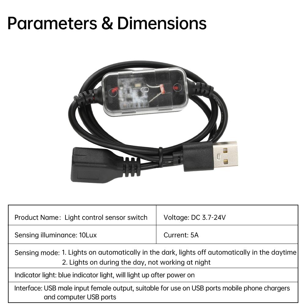 DC 3.7V-24V Light Sensor Switch USB Wire Day/Night Auto-On Light Sensor Cable for Home Security And Lighting Automation