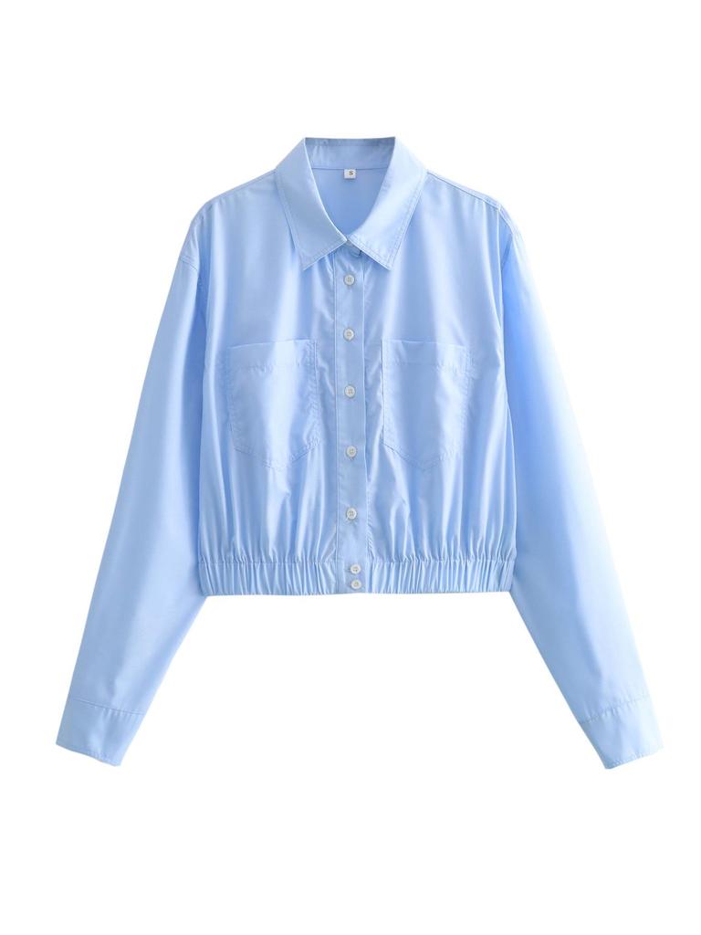 Spring 2024 Women's European & American Style Loose Turn-Down Collar Shirt: Elastic Waist, 3 Colors Available