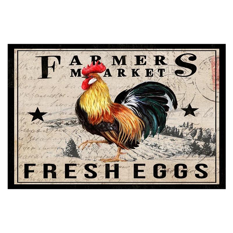 Chicken Rooster Hen Coop Egg Retro Vintage Metal Plate Decoration Wall Home Decor Tin Metal Sign Poster For Farmer New Year