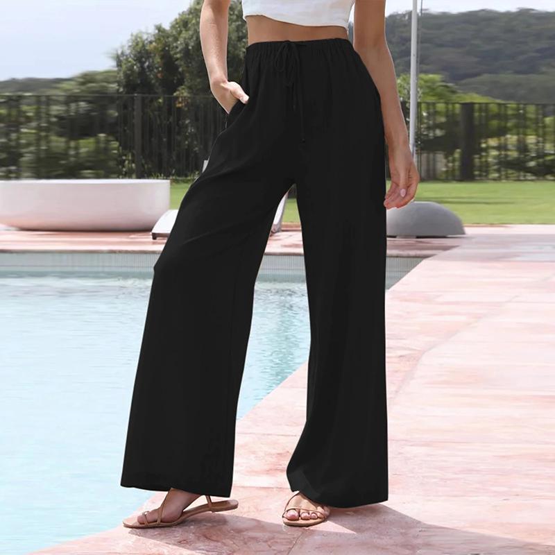 Dámské Elegantní Bavlna Povlečení Jednobarevné Volné Kalhoty Šňůrka široké nohavice Kalhoty s elastickým pasem