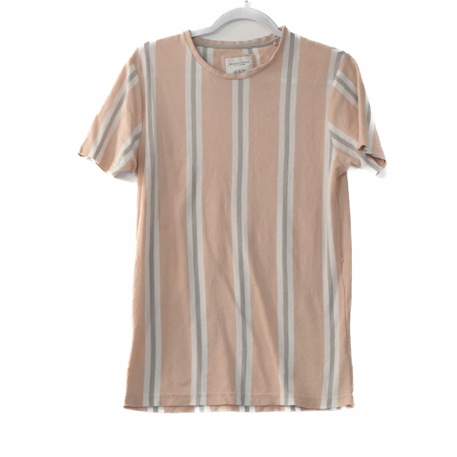 Denim Flower Men Peach Gray Striped Ricky Singh T-Shirt Short Sleeve S XL