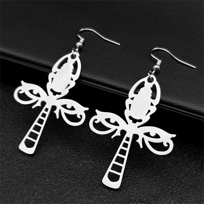 Eye Of Horus Anka Cross Pendant Hoop Earrings For Women Men Stainless Steel Gold Silver Color Hollow Beatles Earrings Jewelry
