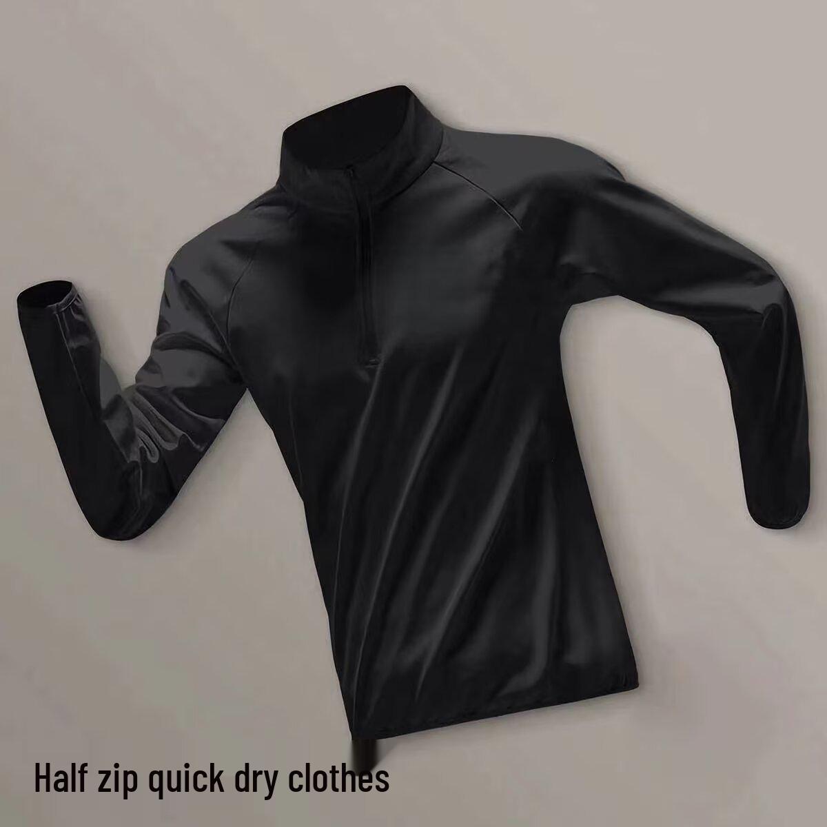 

Men s American Style Half-Zip Stretch Fitness T-shirt for Running, Basketball, and Cycling (Spring/Autumn) XL чорний