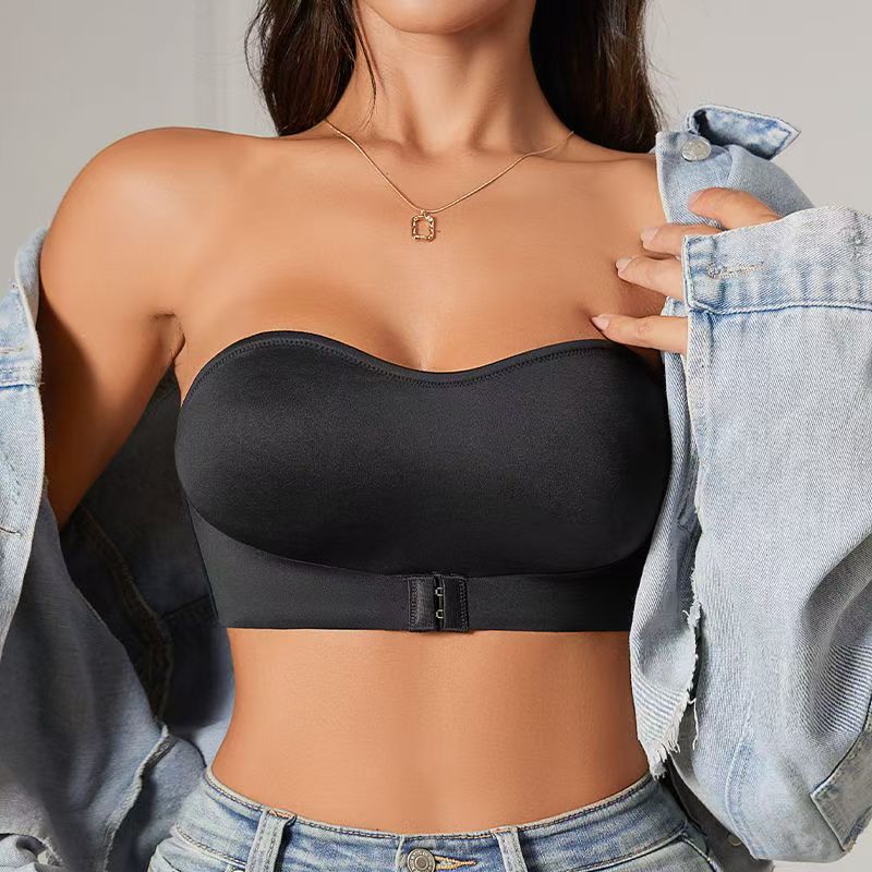 Women's Front-button Strapless Bralette Bras Wirefree Invisible Comfortable Bandeau Bra Underwear