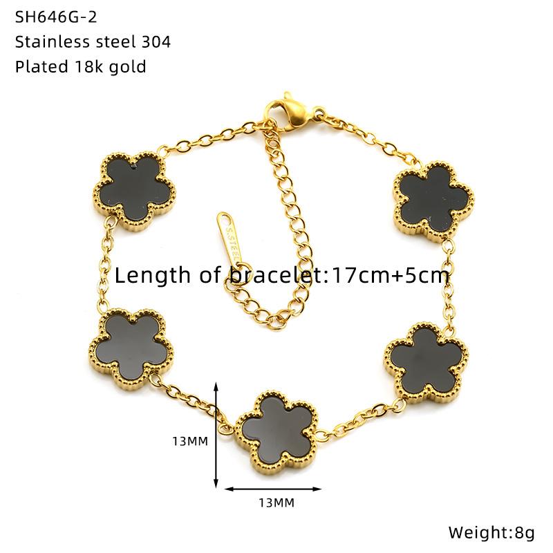 Five-Leaf Flower Plum Blossom Bracelet Double-Sided Lucky Titanium Steel Stainless Steel Bracelet Temperament