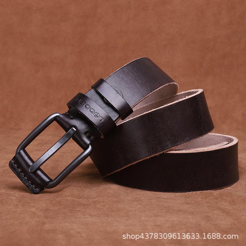 First Layer Cowhide Retro Trendy Men's Leather Belt, Genuine Leather Needle Buckle Youth Casual Jeans Belt