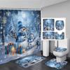 Niedlicher Schneemann-Weihnachts-Duschvorhang-Set, silberne Tannenzweige, Schneeflocken-Weihnachtskugeln, Badezimmer-Dekor, Teppich, Badematte, Toilettendeckelbezug