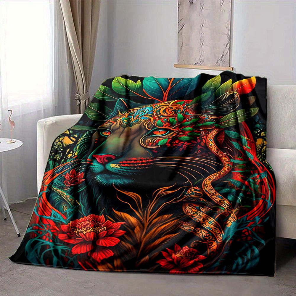 1pc Tiger Art Print Blanket Lightweight Flannel Blanket Throw Blanket For Sofa, Bed, Travel, Camping yy2509026215