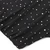 Top Corsetto Senza Spalline in Rete Nera con Strass, Vita Arricciata, Bustier Steccato per Donna