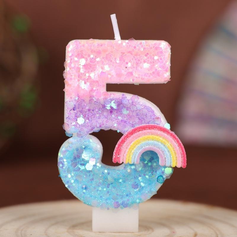 Rainbow Numbers Birthday Candles Cake Party Decoration Birthday Handmade Candles 0-9