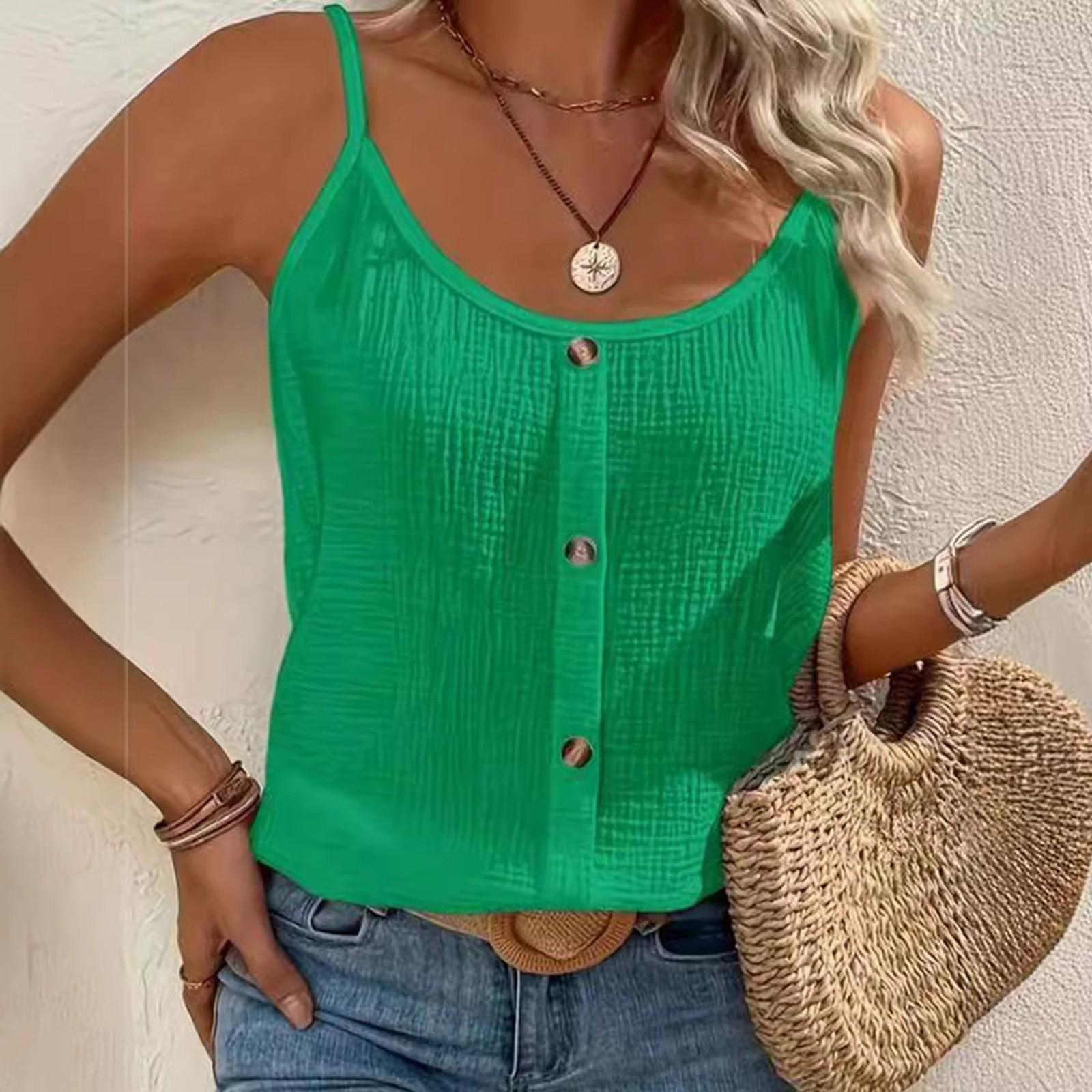 

Женская повседневная футболка-топ с круглым вырезом, однотонный жилет, декорированный пуговицами XXL