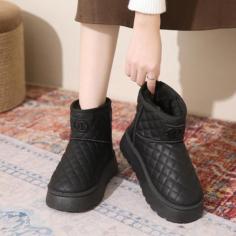 Fashion Women Snow Boots Warm Plush Slip-on Solid Fashion Female Ankle Boot Ladies Winter Comfortable Shoes Non-slip