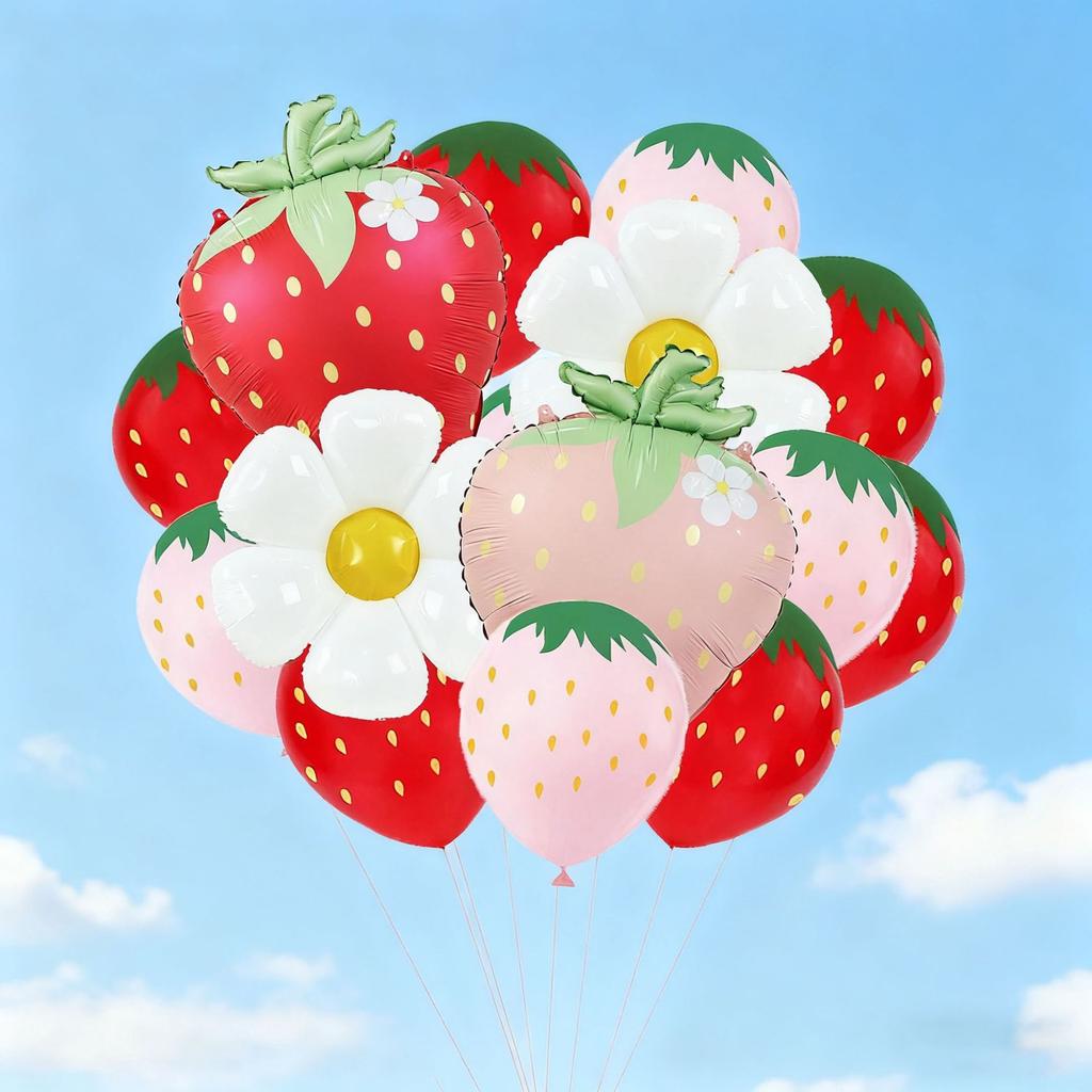 Fruit Theme Balloon Set Matte Strawberry Daisies Aluminum Film Balloon Party Arrangement Strawberry Printed Balloon