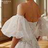 Detachable Off Shoulder Organza Puff Short Arm Cuffs, Bubble Lantern Mesh Sleeve Covers For Wedding Bridal Evening Party Slip Gown