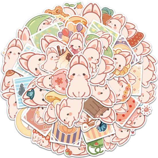 50Pcs Graffiti Sticker Clear Printing Self-Adhesive Paper Cute Cartoon Rabbit Pattern Laptop Luggage Sticker Decoration Photography Prop