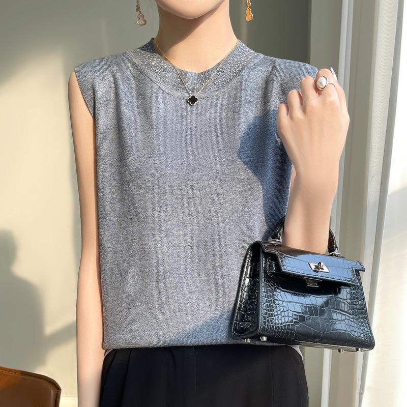 

24 Весна и лето новый тонкий имитация свитера женская вязаная базовая рубашка без рукавов жилет женский круглый вырез внутренний M серый