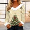 Women's Casual Christmas Print Long Sleeve Top with Plush Collar for Winter