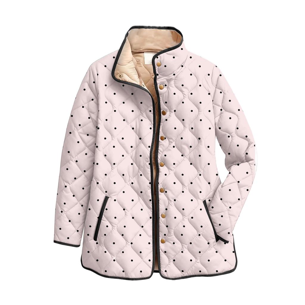 Women's Floral Print Stand Up Collar Pleated Cotton Long Sleeved Button Cotton Jacket