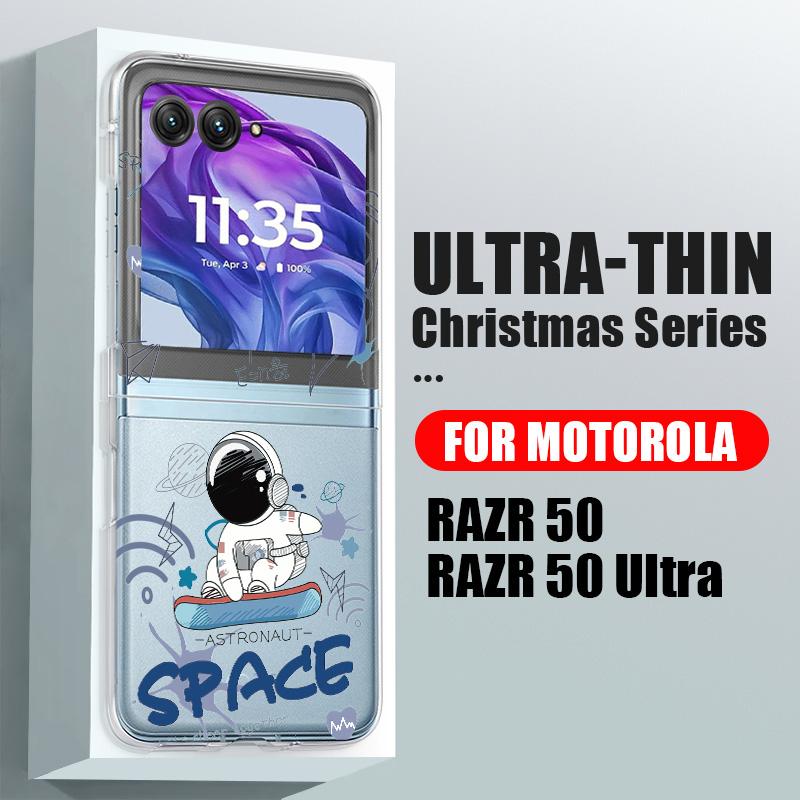 Faltbare Hülle für Motorola Razr 50 40, Astronauten-Flugzeugmuster, 2cps, ultrastoßfeste, transparente, dünne Hart-PC-Hülle
