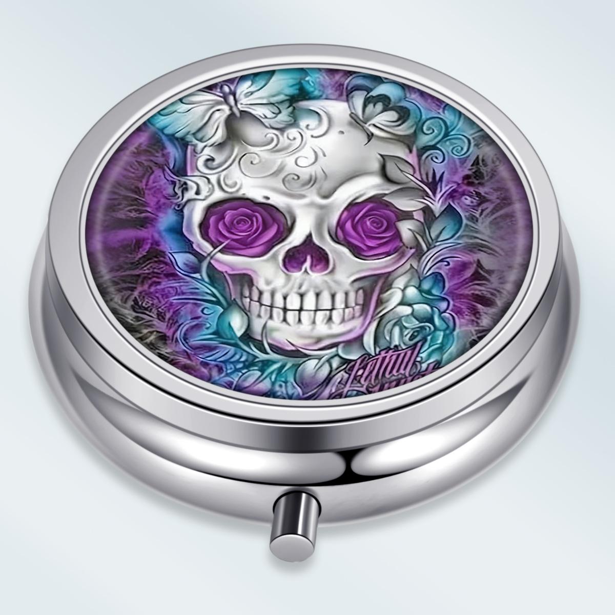

Portable Pill Box with 3 Compartments, Mini Metal Medicine Organizer Case, Cute Printed Pill Container for Vitamins, Pills, Jewelry, Travel, Daily Use різнокольоровий
