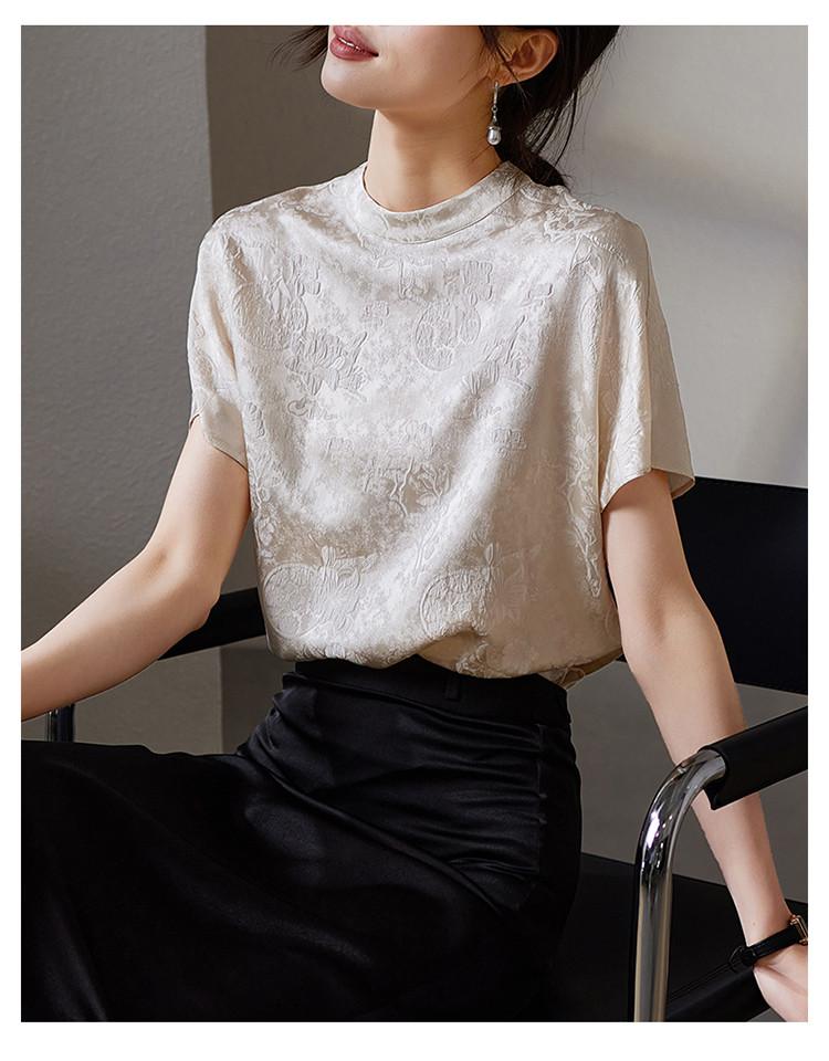 New Chinese Style Silk Jacquard Short Sleeved Shirt for Women In Summer 2026, Fashionable and Versatile, Slimming and Chic Small Shirt Top