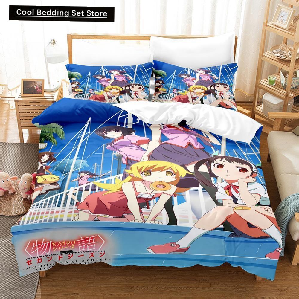 Fashion 3D Print Anime Monogatari Series Bedding Set Single Twin Full Queen King Size Bed Set Adult Kid Bedroom Duvet Cover Sets