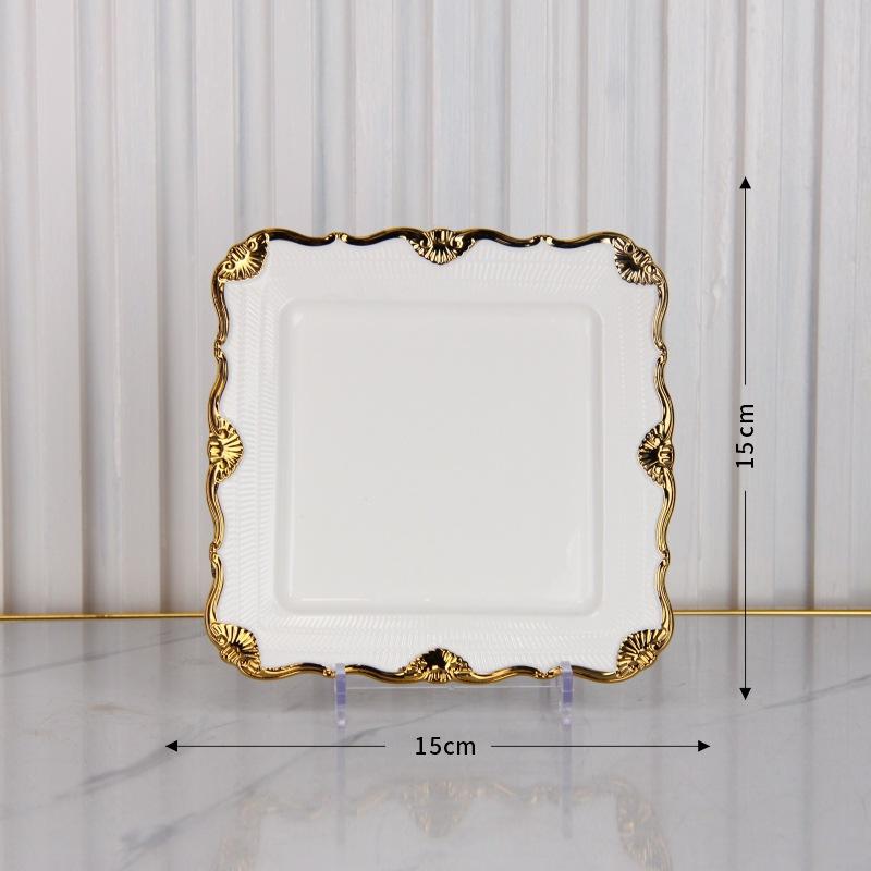 

Набор посуды класса люкс с золотым краем и изысканным рельефным дизайном, керамические тарелки, тарелки для рыбы, миски, тарелки для западной кухни, тарелки для стейка