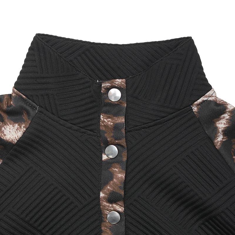 YYFS Women's Fashion Casual Spring Fall Leopard Print Long Sleeve Half Turtleneck Blouses & Shirts