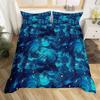 Japanese Wave Duvet Cover Set Sea Storm In Japan Traditional Drawing Foamy WavesBedding Set Full SizeEarth Yellow Dark Blue