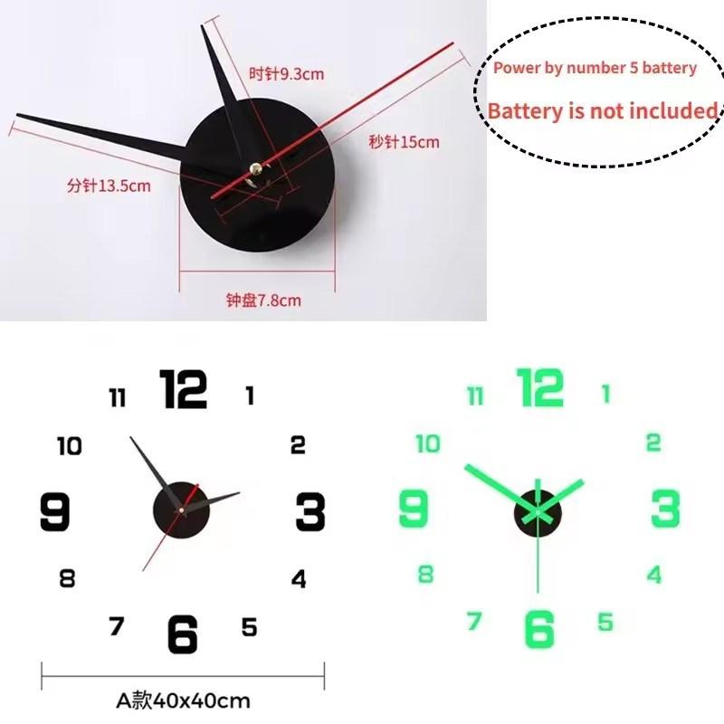 3D Leuchtende Wanduhr Rahmenlos Acryl DIY Digitaluhr Wandaufkleber Stille Uhr für Wohnzimmer Schlafzimmer Büro Wanddeko