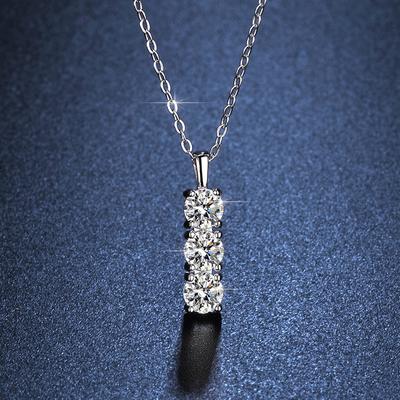 Temperament Versatile Simulation Moissanite Necklace Women's Niche Fashion Four-claw Long Strip Pendant Collarbone Chain