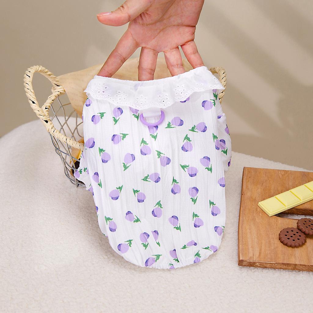Pet Clothes Spring and Summer Dog Polyester Short Sleeves Princess Wind Sweet Wind Tulip Shirt Teddy Pet Skirt