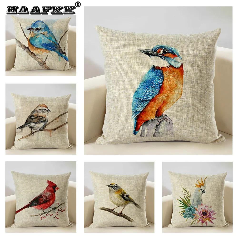 Watercolor Animal Bird Home Sofa Pillow Case Kingfisher Printed Decoration Throw Pillowcas 45x45cm Cushion Cover