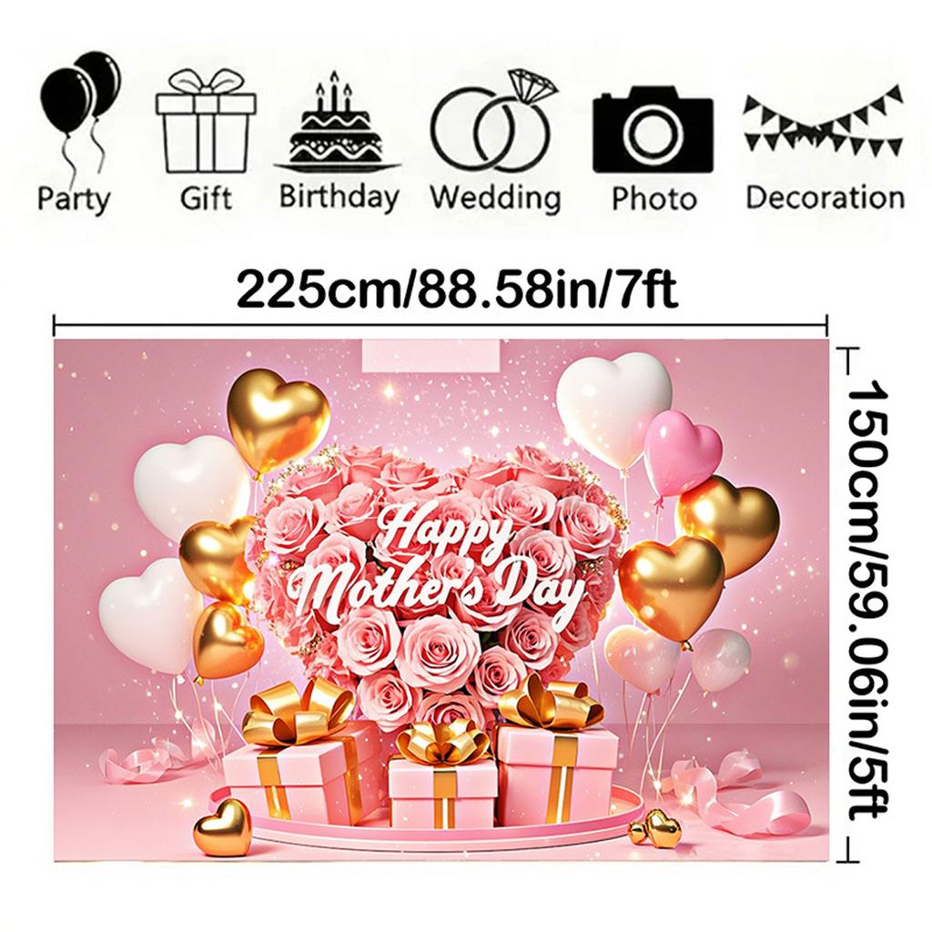 Mother's Day Floral Party Backdrop with Roses&Balloons&Gift Boxes Design,Wall Decor and Festive Celebrations,Mothers Day Decor