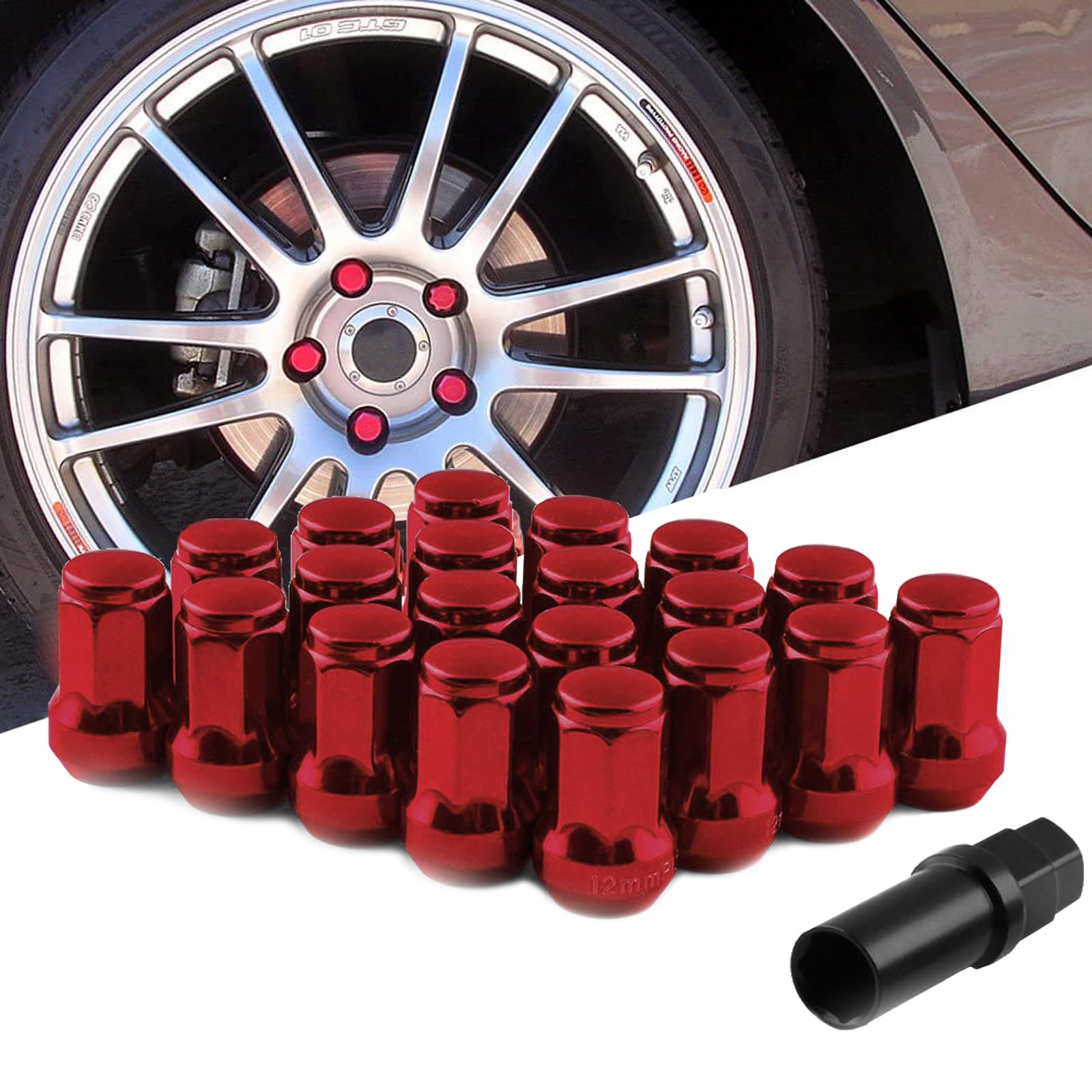 

RUIEN Стальная Гайка-Замок Колеса M12 x P1.5 Комплект M12*P1.5 красный