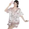 Pink Pajamas Butterfly Element Printing Cool Ice Silk Loungewear Can Be Worn Outside Simple Wind Two-Piece Set