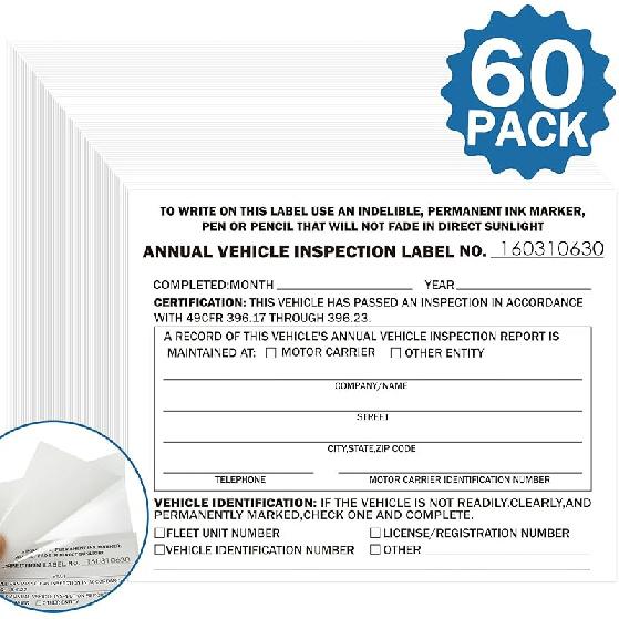 60Pack DOT Annual Vehicle Inspection Stickers - 60 Pack 2-Ply FMCSA Annual Inspection Lables with Adhesive Vinyl Sticker Mylar Laminate,Interior