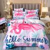 Flower Flamingo Bedding Set For Girl,Flamingos Full Bed Set,2 People Comforter Cover,Pink And Black Pdouble Bed Cover,Microfiber