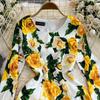 Summer Runway Fashion Rose Flower Print Bodycon Dress Women Holiday O-Neck 3/4 Sleeve Elegant Split Midi Party Dresses