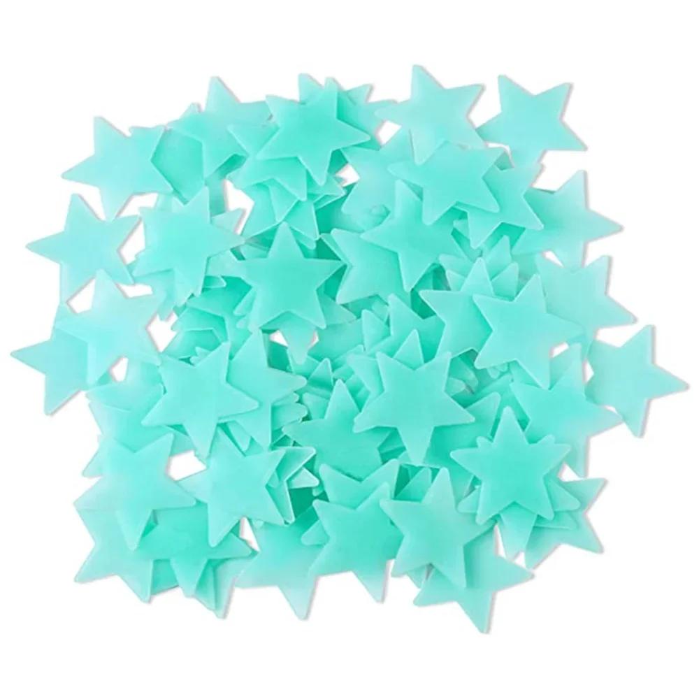 100PCS 3CM Night Light Sticker, Luminous Wall Sticker, Fluorescent Sticker, Blue Yellow Pink Three Night Light Star Sticker